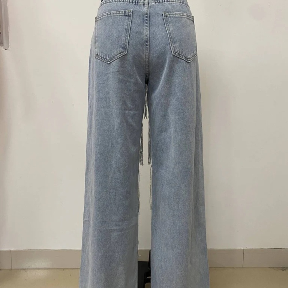 High-Waist Fringe Denim Jeans | Statement Wide-Leg (dark blue) - Picture 4 of 4